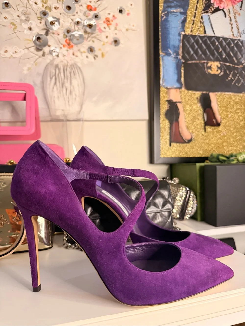 Jimmy Choo Purple Suede Pointed-Toe Stiletto Heels